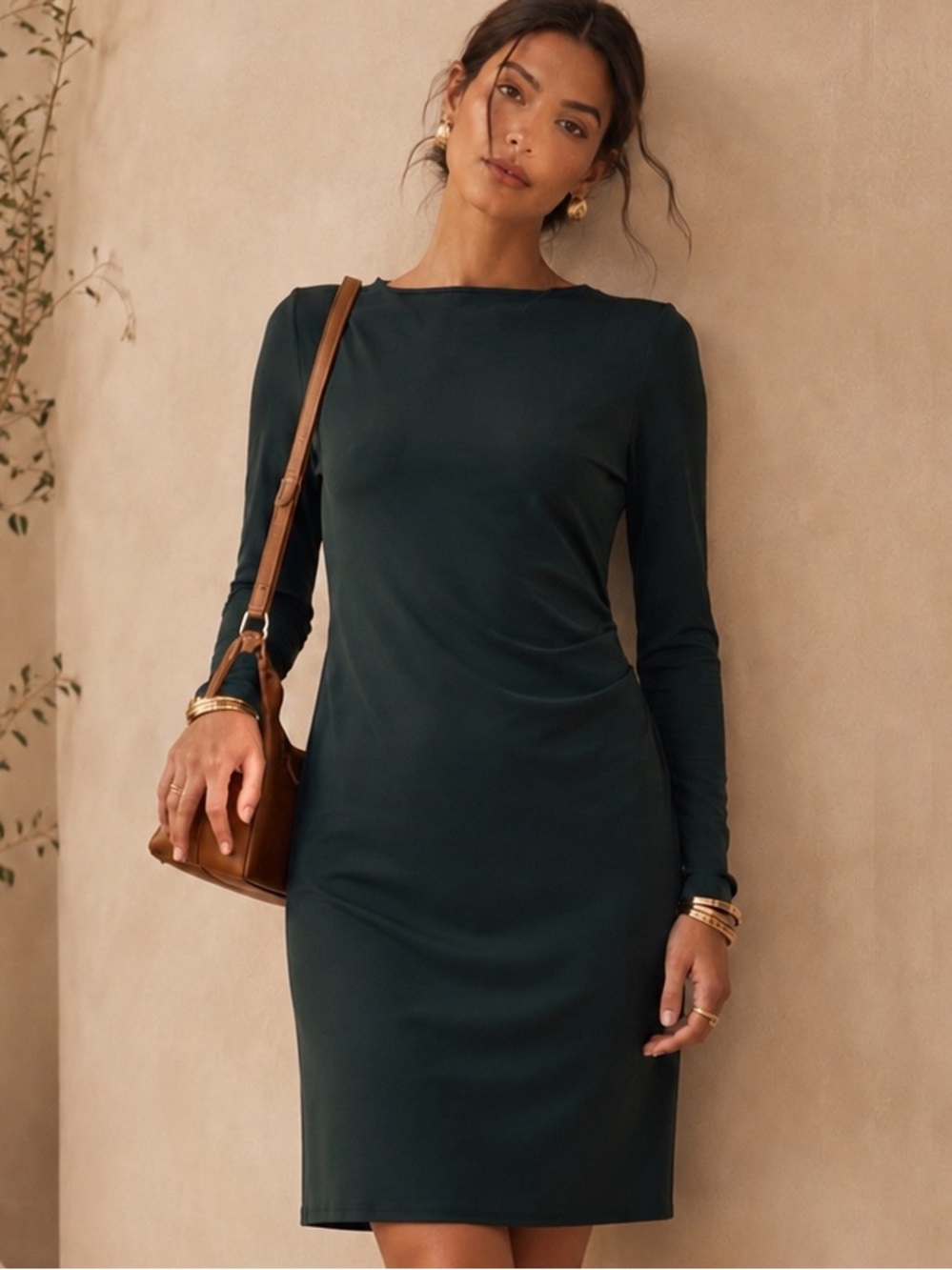 H&M Emerald Green Open Back Long Sleeve Cocktail Mini Dress Size 6